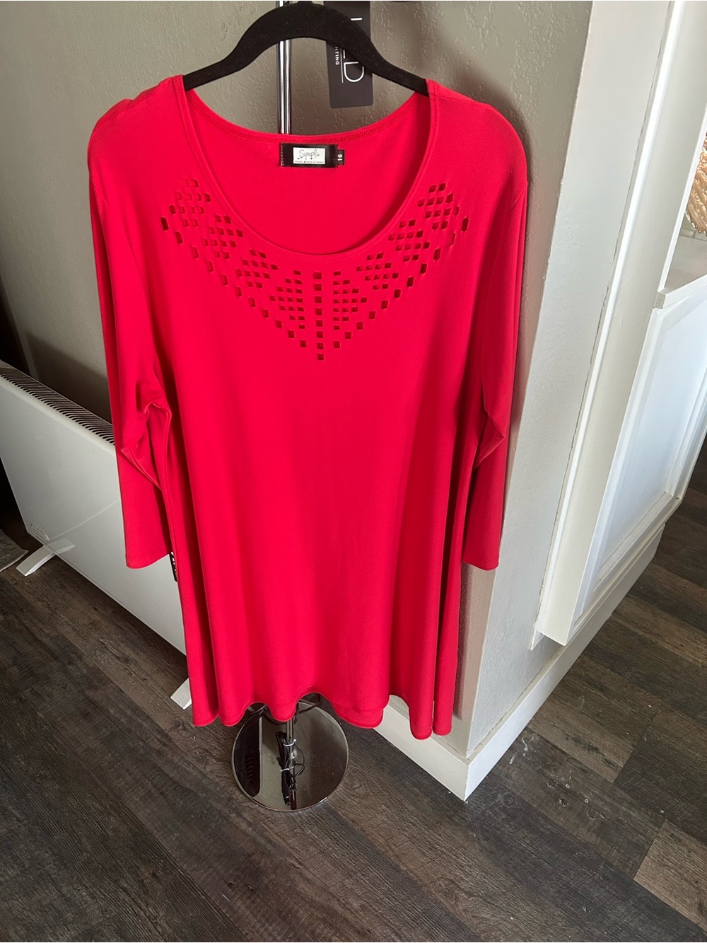 Sympli Red Laser-Cut Scoop Neck Tunic